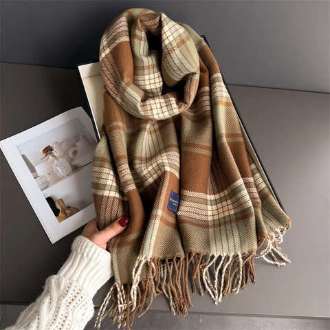 Karo Schal Stola Imitation Kaschmir Warm Winter Quasten Vintage Elegant Karierte Wickel Für Damen