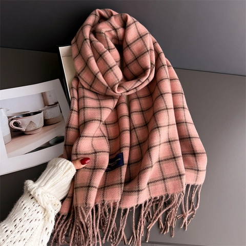 Plaid Tassel Scarf Cashmere Like Soft Warm Winter Shawl Elegant Classic Retro Checkered Wrap Women