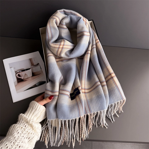 Elegante Geruite Sjaal Met Kwastjes Dames Warme Winter Polyester Faux Kasjmier Zacht Dik Koreaanse Stijl Woonwerkverkeer