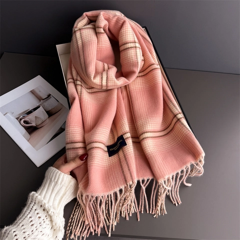 Elegante Geruite Sjaal Met Kwastjes Dames Warme Winter Polyester Faux Kasjmier Zacht Dik Koreaanse Stijl Woonwerkverkeer