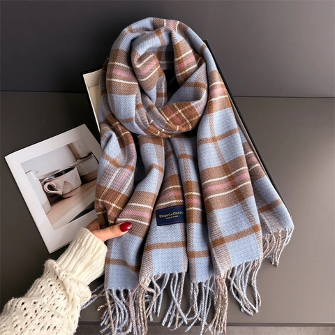 Plaid Scarf British Style Tassel Soft Imitation Cashmere Winter Warm Shawl Wrap Versatile Fashion Women