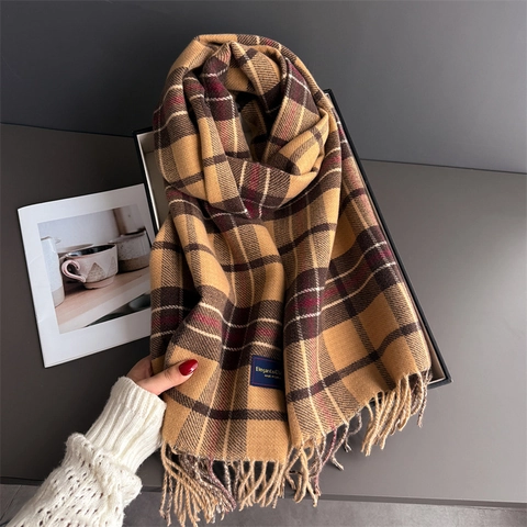 Plaid Scarf British Style Tassel Soft Imitation Cashmere Winter Warm Shawl Wrap Versatile Fashion Women