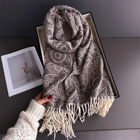Vintage Paisley Kaschmir-Imitat Schal Für Damen Quasten Cashew Blumenmuster Eleganter Warmer Winter Schal