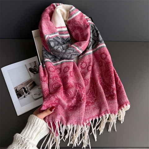 Sciarpa Da Donna In Finta Cachemire Motivo Floreale Geometrico Paisley Frange Scialle Invernale Caldo Versatile Elegante Pendolare