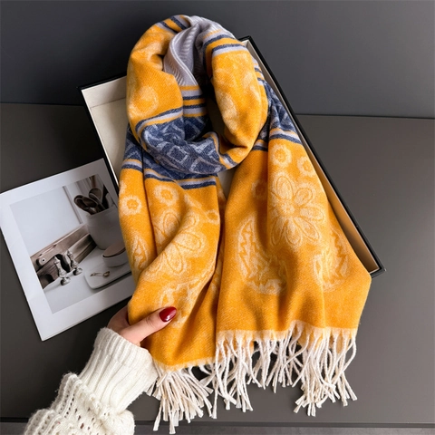 Sciarpa Da Donna In Finta Cachemire Motivo Floreale Geometrico Paisley Frange Scialle Invernale Caldo Versatile Elegante Pendolare