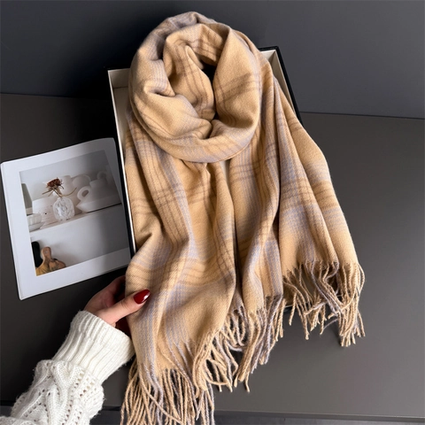 Sciarpa A Quadri Con Nappine Imitazione Cashmere Morbida Calda Invernale Scialle Versatile Stile Coreano Per Uomo Donna