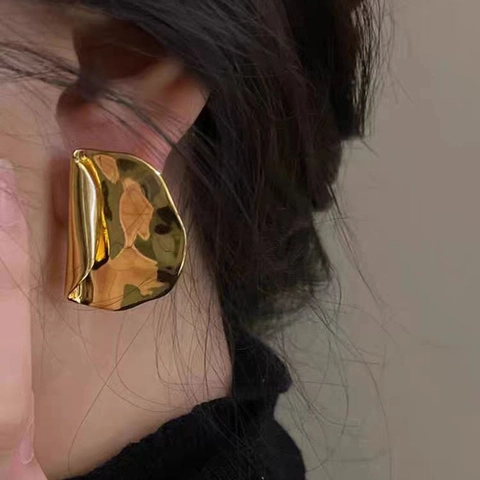 Orecchini In Metallo Piegato Irregolare Rame Placcato Oro 18K Gioielli Geometrici Minimalisti Da Donna