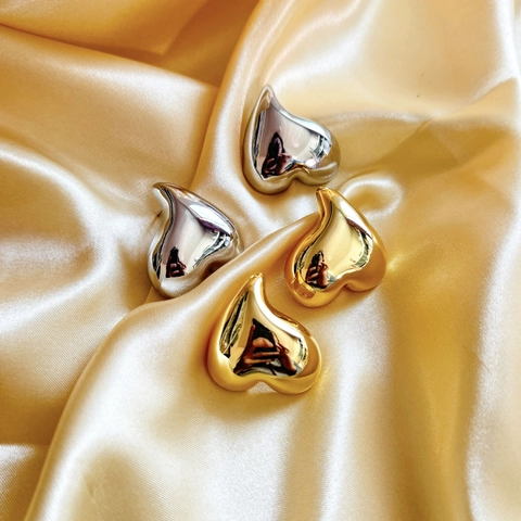 Chunky Heart Stud Earrings 18K Gold Plated Copper Mirror Polish Geometric Minimalist Chic Jewelry For Women