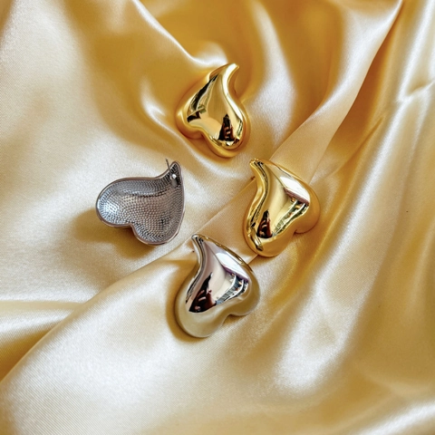 Chunky Heart Stud Earrings 18K Gold Plated Copper Mirror Polish Geometric Minimalist Chic Jewelry For Women