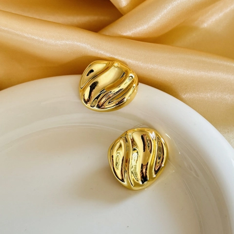 Orecchini A Bottone Ondulati Irregolari Rame Placcato Oro Argento Texture Ondulata Geometrica Gioielli Chic Minimalisti Donne