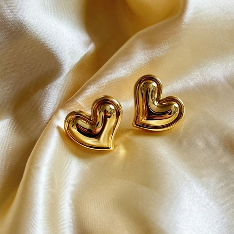 Chunky Puffy Heart Stud Earrings 18K Gold Plated Copper Mirror Polished Minimalist Chic Fashion Jewelry For Women