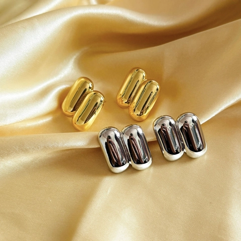 Orecchini A Capsula Doppio Pilastro In Rame Lucidato A Specchio Minimalista Elegante Moderno Design Di Nicchia Gioielli Da Donna