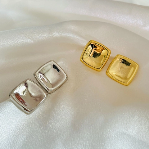 Geometric Square Stud Earrings Minimalist Copper High Polish Metal Concave Design Jewelry For Women Modern Accessory