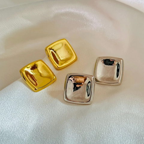 Geometric Square Stud Earrings Minimalist Copper High Polish Metal Concave Design Jewelry For Women Modern Accessory