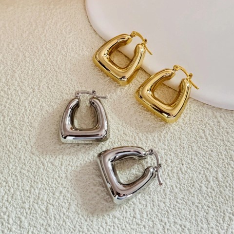 Boucles D'oreilles Créoles Épaisses Pour Femmes Cuivre Plaqué Or 18K Géométrique En Forme De U Creux Poli Bijoux