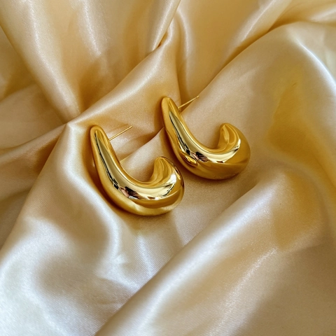 Orecchini A Cerchio Spessi Placcati Oro 18K Rame Geometrico Goccia Lucidato A Specchio Cavo Gioielli Di Moda Per Donna