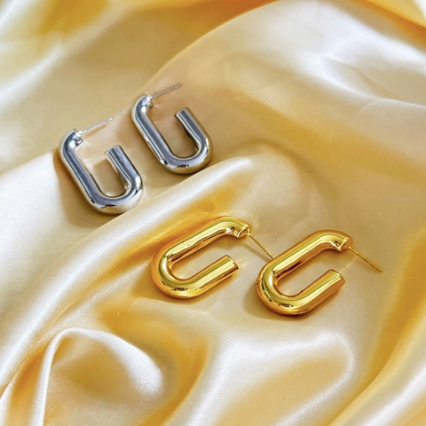 Orecchini A Cerchio Geometrici A Forma Di U Rame Placcato Oro 18K Lucidatura A Specchio Gioielli Di Moda Per Donna