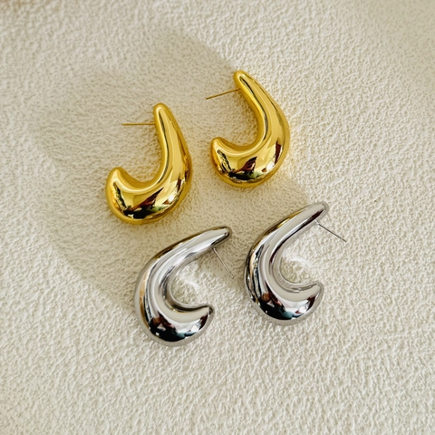 Orecchini A Cerchio Spessi Placcati Oro 18K Rame Geometrico Goccia Lucidato A Specchio Cavo Gioielli Di Moda Per Donna