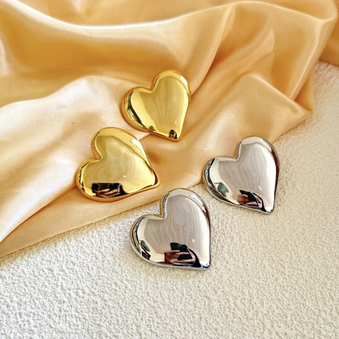 Pendientes De Corazón Grande Cobre Chapado En Oro De 18 Quilates Pulido Espejo Joyas Geométricas Minimalistas