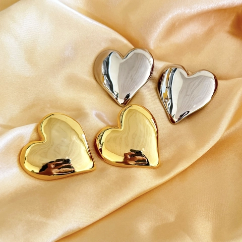 Pendientes De Corazón Grande Cobre Chapado En Oro De 18 Quilates Pulido Espejo Joyas Geométricas Minimalistas