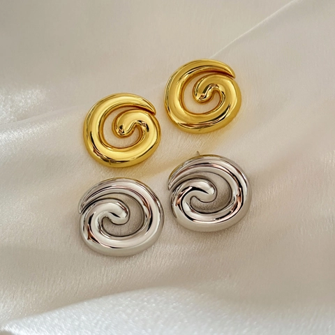 Geometric Spiral Vortex Stud Earrings Copper 18K Gold Plated Minimalist Irregular Small Design Jewelry Women