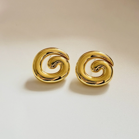 Geometric Spiral Vortex Stud Earrings Copper 18K Gold Plated Minimalist Irregular Small Design Jewelry Women