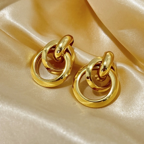 Geometrische Mehrlagige Ineinandergreifende Creolen Vergoldet Kupfer Poliert Mode Schmuck Für Frauen Elegant