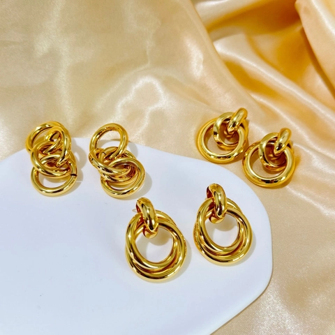 Geometrische Mehrlagige Ineinandergreifende Creolen Vergoldet Kupfer Poliert Mode Schmuck Für Frauen Elegant