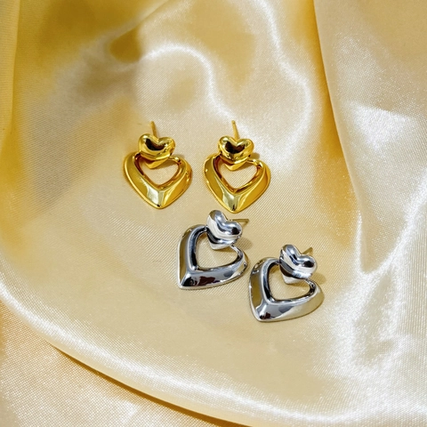 Geometric Double Layer Heart Square Earrings 18K Gold Plated Copper Polished Hollow Minimalist Jewelry For Women