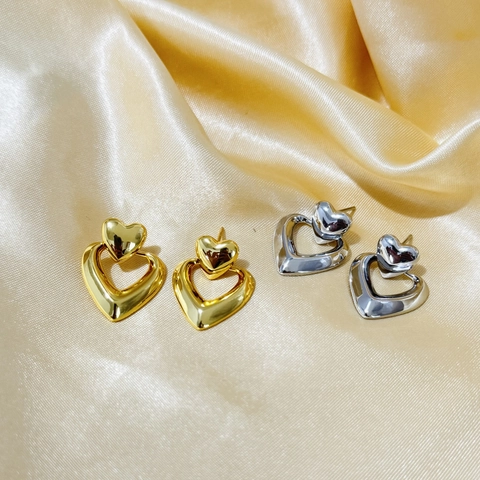 Geometric Double Layer Heart Square Earrings 18K Gold Plated Copper Polished Hollow Minimalist Jewelry For Women