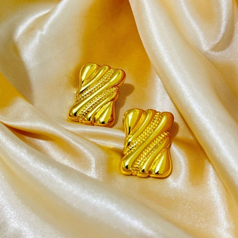 Geometric Square Copper Earrings Rectangular Wavy Stripe Metal Style Vintage Fashion Jewelry For Women