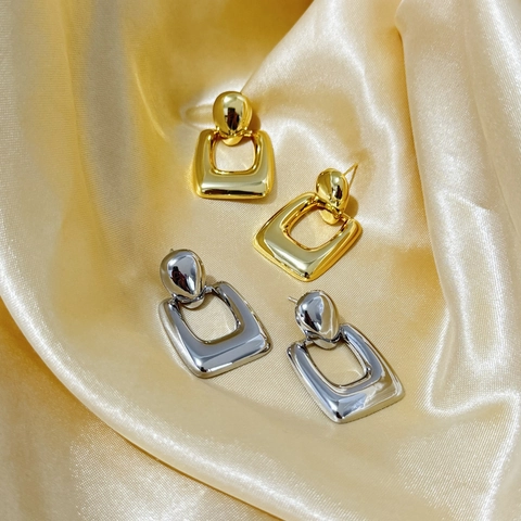 Minimalist 18K Gold Plated Copper Geometric Square Earrings And Double Heart Drop Earrings For Women Fashion Jewelry