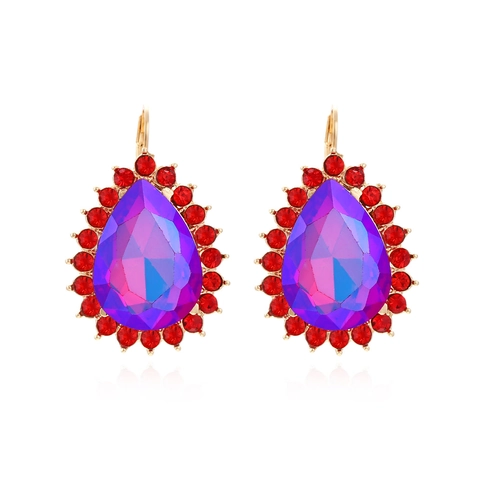 Boucles D'oreilles Goutte D'eau En Alliage Avec Verre Dégradé Violet Bleu Et Strass Rouges Style Bohème Pour Femmes