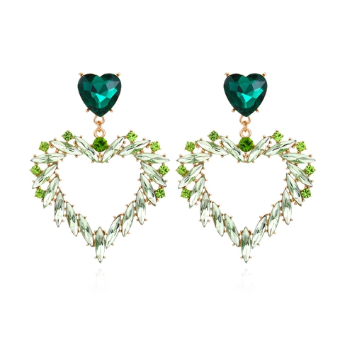 Boucles D'oreilles Pendantes En Forme De Cœur Alliage Strass Ajouré Bijoux Déclaration Pour Femmes