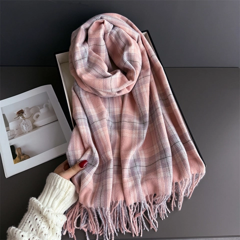 British Plaid Winter Scarf For Women Men Warm Polyester Imitation Cashmere Shawl With Tassels Versatile Fashion Long Wrap