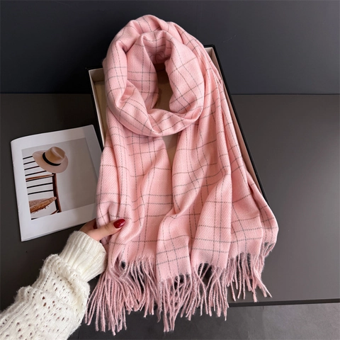 Sciarpa Invernale A Quadri Imitazione Cashmere Scialle Caldo Con Frange Accessorio Elegante Donna