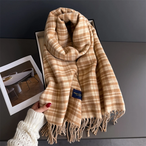 Sciarpa A Quadri Donna Inverno Calda Scippa Con Frange Imitazione Cashmere Spessa Morbida Moda Pendolare Elegante Accessorio