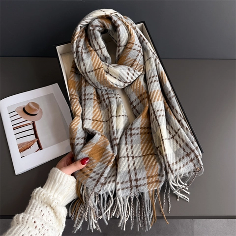 Winter Plaid Scarf Imitation Cashmere Warm Long Shawl With Tassels Versatile Soft Neck Wrap Elegant Fashion Accessories