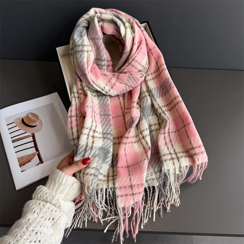 Winter Plaid Scarf Imitation Cashmere Warm Long Shawl With Tassels Versatile Soft Neck Wrap Elegant Fashion Accessories