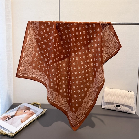 Women Retro Paisley Herringbone Polyester Satin Square Scarf Bandana Bohemian Floral Print Headscarf Sun Protection Wrap