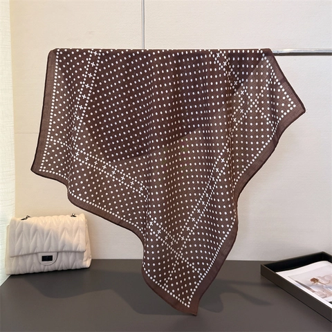Foulard Carré À Pois Femmes Imitation Satin Polyester Bandana Rétro Français Élégant Motif Chevrons Écharpe De Cou