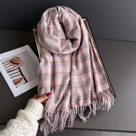 Classic Plaid Scarf Tassel Imitation Cashmere Wrap Shawl Warm Winter Soft Commuting For Men Women