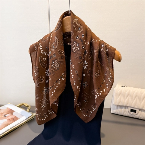 Retro Paisley Print Square Scarf Women Polyester Herringbone Texture Lightweight Sun Protection Neck Bandana French Chic