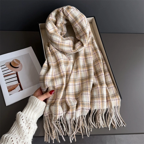 Classic Plaid Scarf Tassel Imitation Cashmere Wrap Shawl Warm Winter Soft Commuting For Men Women