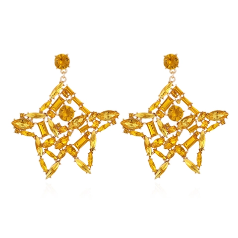 Exaggerated Star Dangle Earrings With Alloy Rhinestone And Crystal Luxury Hollow Pentagram Jewelry For Women