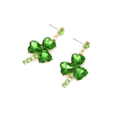 Orecchini A Pendente Quadrifoglio Eleganti Con Cristallo Verde A Forma Di Cuore Strass Gioielli Di Lusso Da Donna