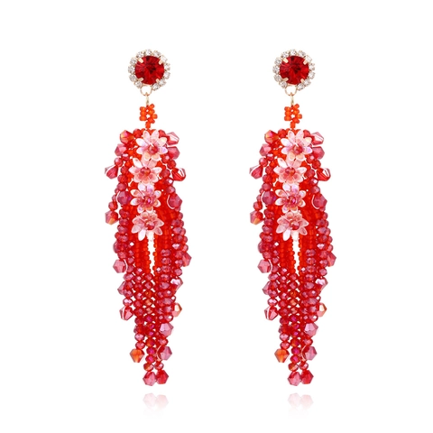 Orecchini Nappa Fiore Bohemien Per Donne Rosso Cristallo Sintetico Perla Strass Lega Gioielli Fatti A Mano