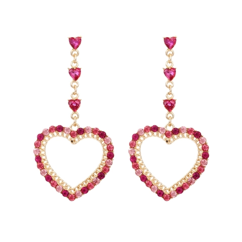 Elegant Heart Dangle Earrings Alloy Rhinestone Hollow Long Drop Statement Fashion Jewelry Accessories For Women Girls