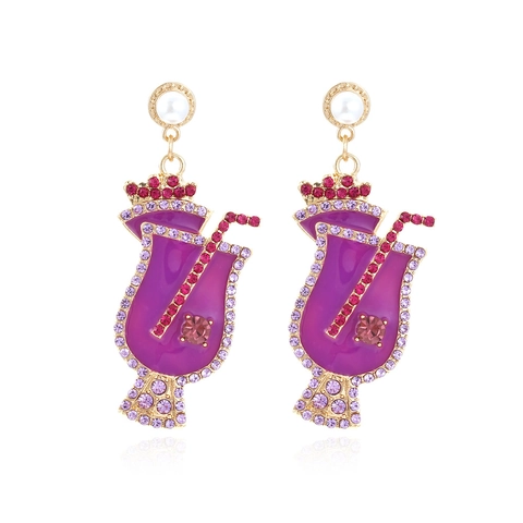 Kreative Cocktail Cup Hängeohrringe Mit Legierung Strass Emaille Und Kunstperle Modeschmuck Geschenk Für Damen