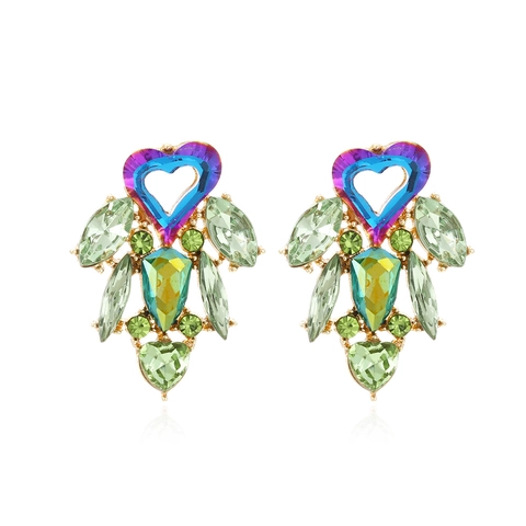 Orecchini Pendenti Cuore Cristallo Multicolore Vintage Lega Zinco Strass Geometrico Gioielli Per Donne
